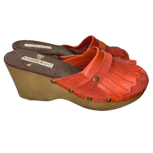 Tommy Girl Chunky y2k western mule clogs leather upper rubber sole suede size 8 - Picture 2 of 9